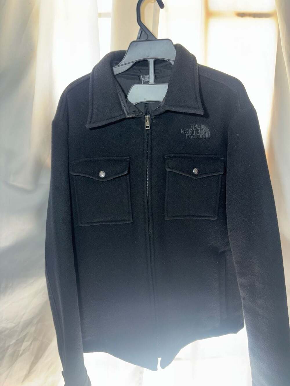 The North Face Wool Jacket Size M Black Snap Pockets Full Zip